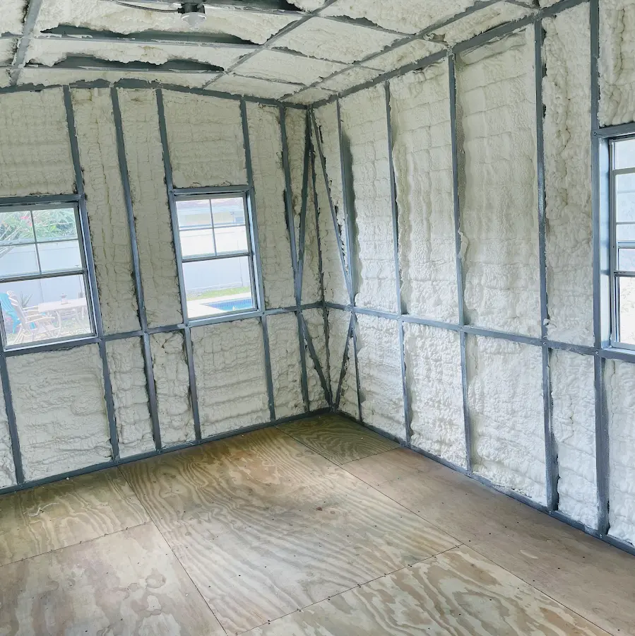 Closed-cell spray foam insulation applied to wall cavities in a residential project in Blaine